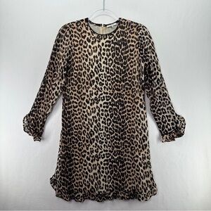 Ganni 1788 Mullin Georgette Leopard Dress Sz 34   2   XS